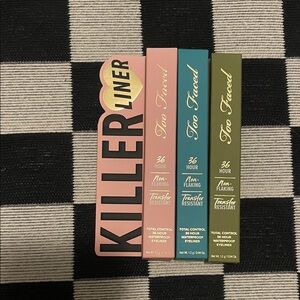 3 New Too Faced Killer eyeliners in Pink, Turquoise, & Camo, 36 Hour Waterproof